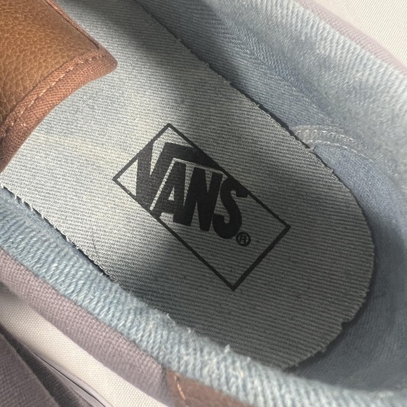 Vans Shoes Mens Size 11 Gray Canvas Brown Leather Low Top Casual Sneakers - Picture 12 of 15